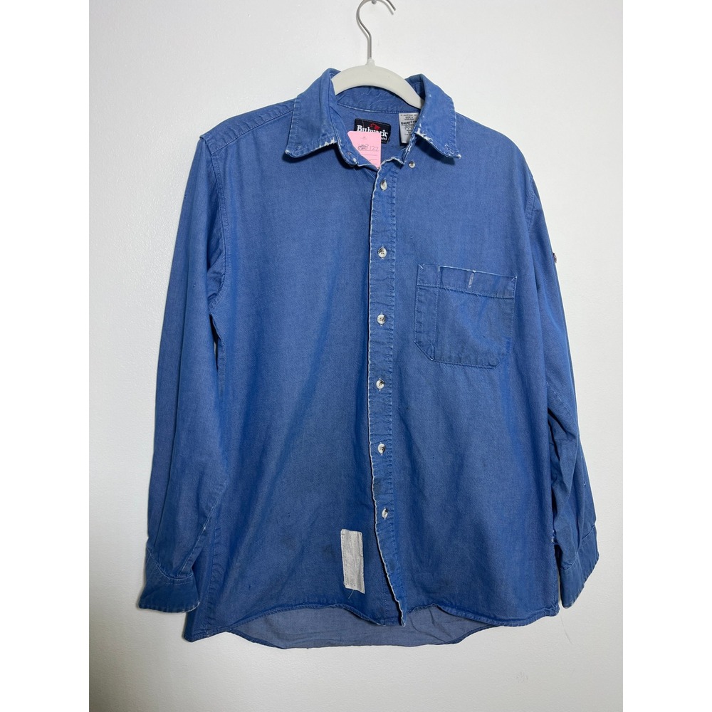 Bulwark Excel FR Blue‎ Flame Resistant Work Shirt Mens Small Distressed Utility